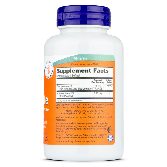 Now Foods Глицинат Цинка, 30 мг